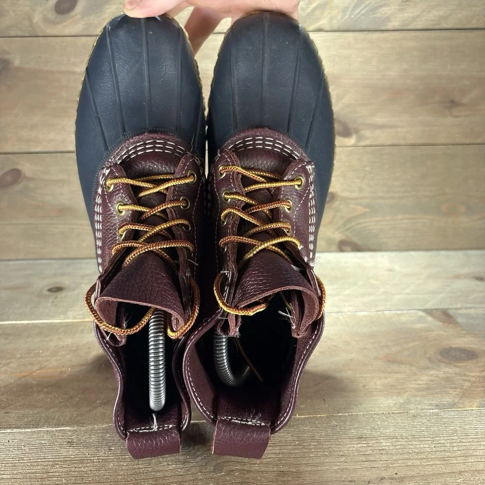 ll bean duck boots womens size 8 shoes burgundy blue leather waterproof hunting